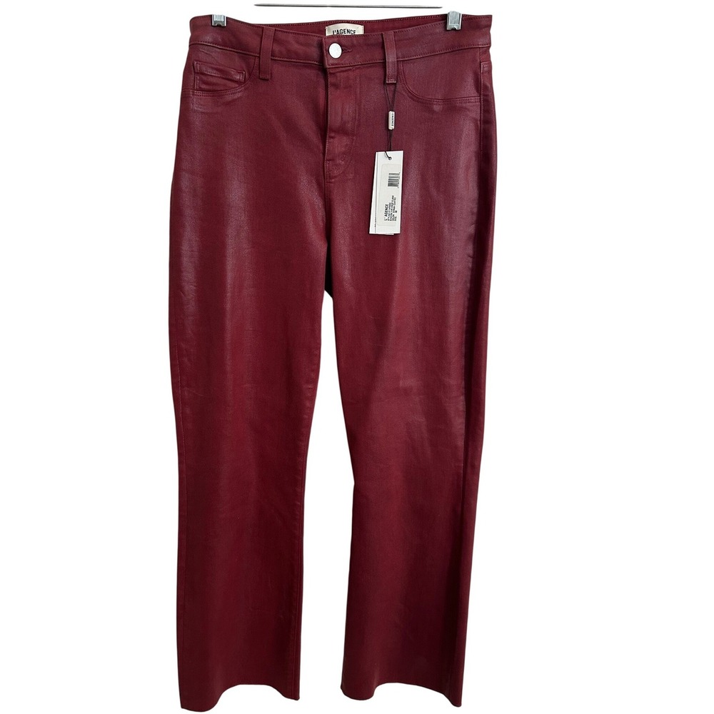 NWT‎ L'AGENCE Kendra High Rise Crop Flare Coated Jeans Syrah Burgundy 30